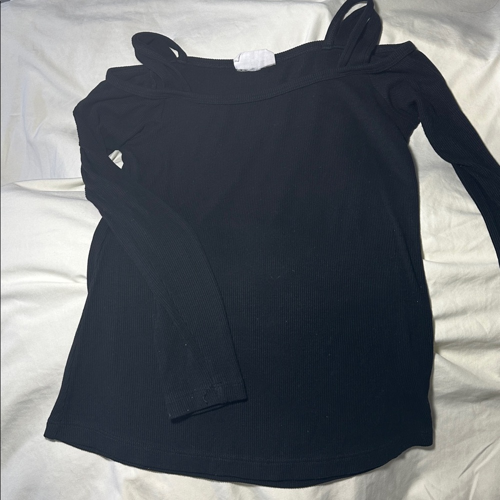 LNA Black Cutout Shoulder Long Sleeve Top